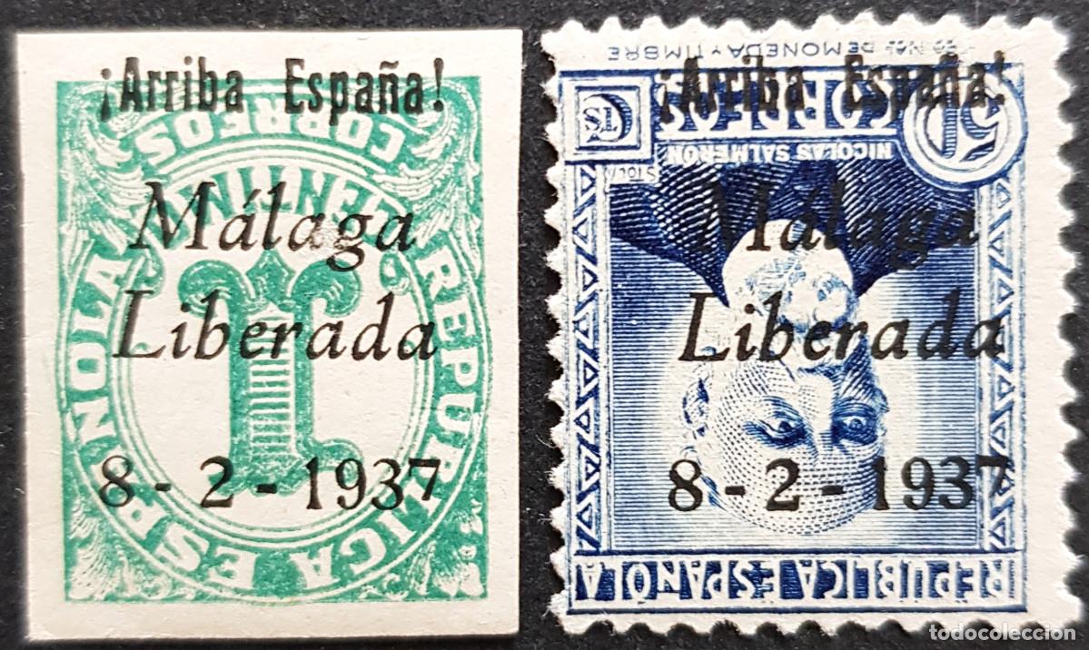 Sellos: Espa&ntilde;a a&ntilde;o 1937 Emisiones Locales Patri&oacute;ticas Malaga sobrecarga invertida