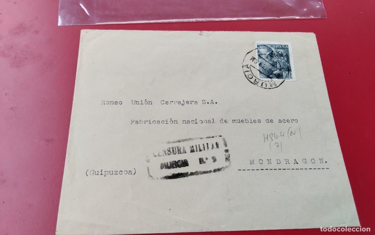 Sellos: MURCIA SOBRE CIRCULADO A MONDRAGON CON CENSURA MILITAR , VER DESCRIPCION ,PIEZA COLECCION