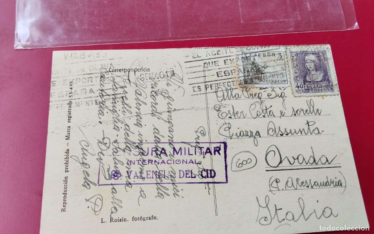 Sellos: VALENCIA POSTAL CIRCULADA A ITALIA CON CENSURA MILITAR VER DESCRIPCION PIEZA COLECCION RARA CENSURA