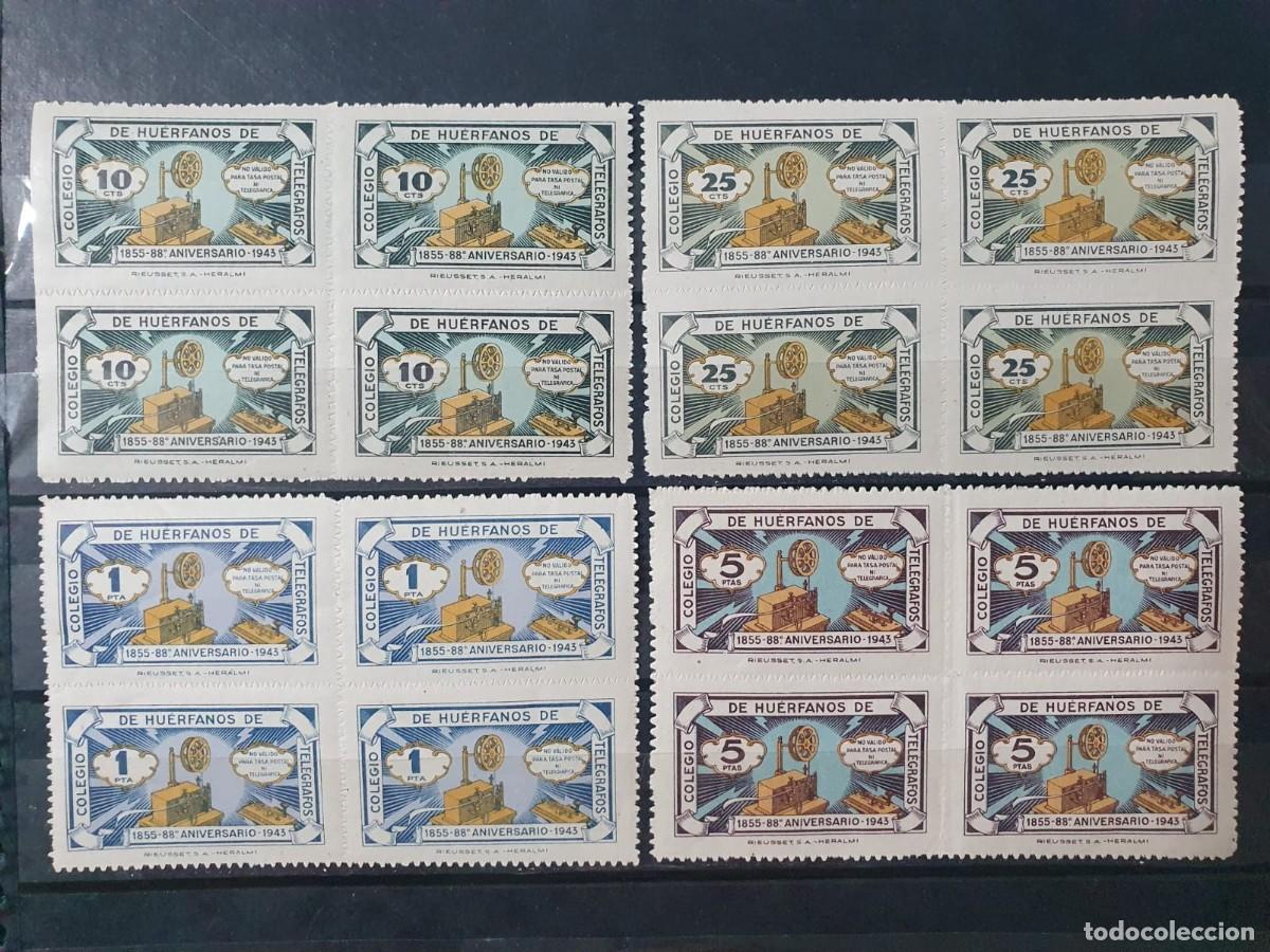 Sellos: COLEGIO HUERFANOS TELEGRAFOS BLOQUES DE 4 NUEVOS ** ESPA&Ntilde;A 1943