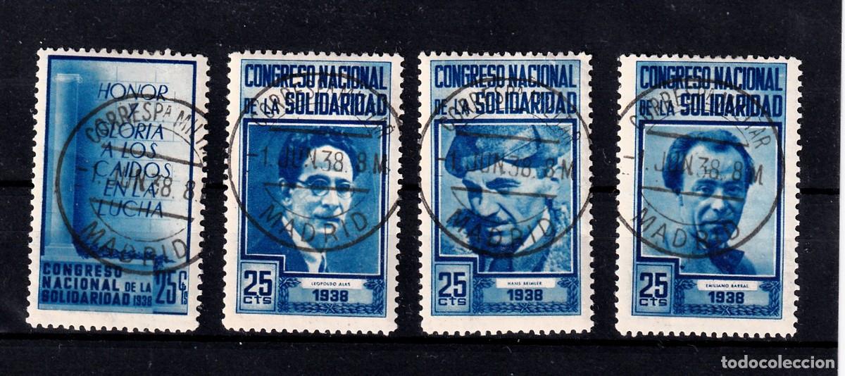 Sellos: II REPUBLICA CONGRESO NACIONAL DE SOLIDARIDAD FECHADOR CORREO MILITAR MADRID