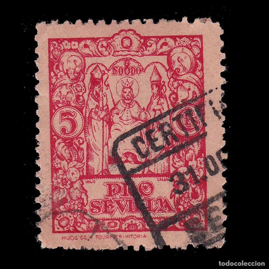 Sellos: SELLO SOBRETASA.BEN&Eacute;FICO SEVILLA.1938 PRO SEVILLA 5c. Matasello