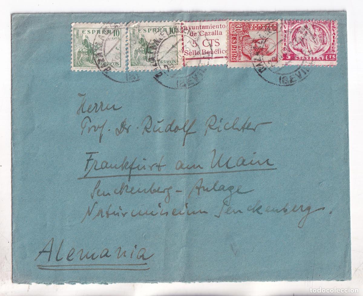 Sellos: SOBRE. CAZALLA DE LA SIERRA. SEVILLA. 1937. LOCALES Y CENSURA MILITAR. A ALEMANIA