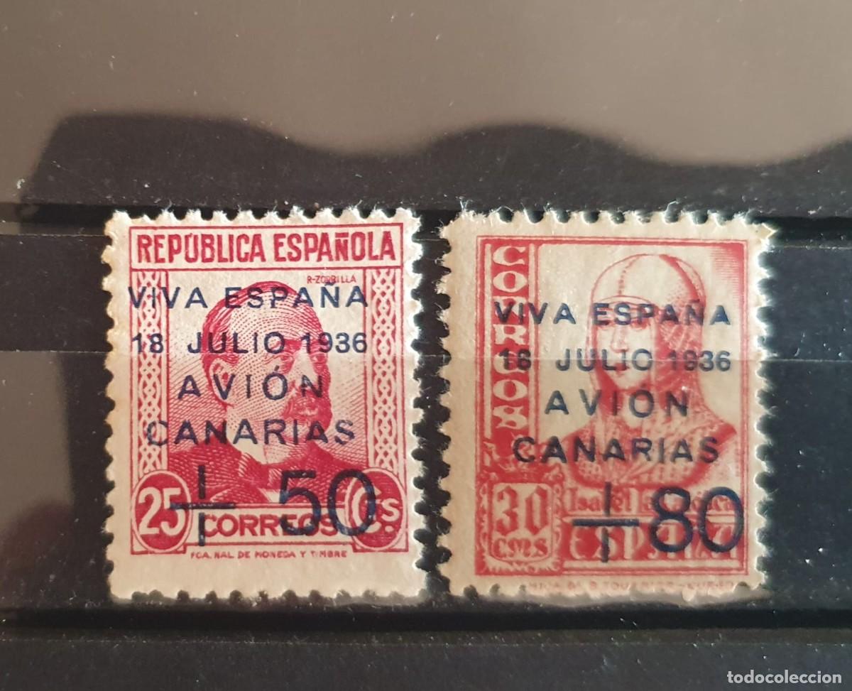 Sellos: CANARIAS EDIFIL 14 * + 15 * ESPA&Ntilde;A 1937