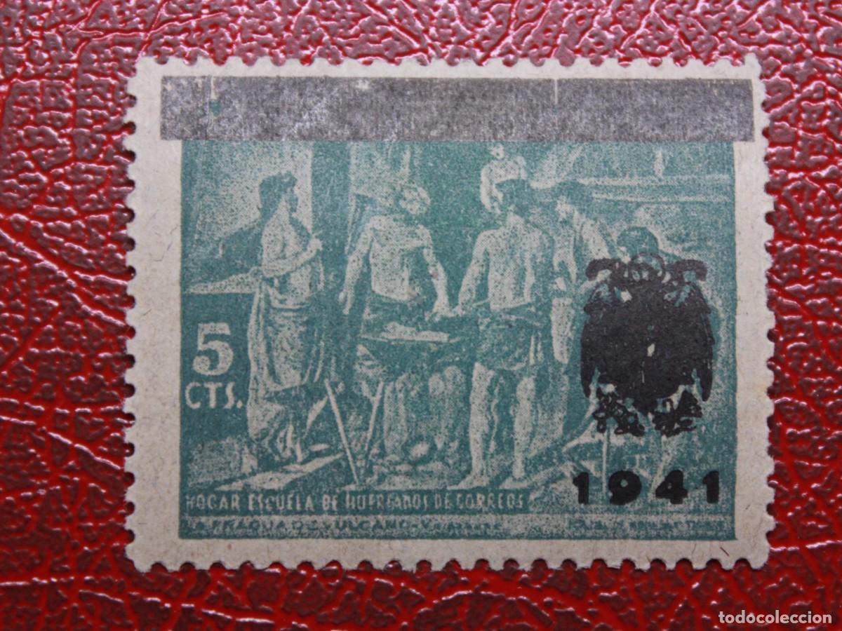 Sellos: Espa&ntilde;a 1941 - Hogar Escuela de Hu&eacute;rfanos de Correos - La Fragua de Vulcano - 5 cts sobreimpreso