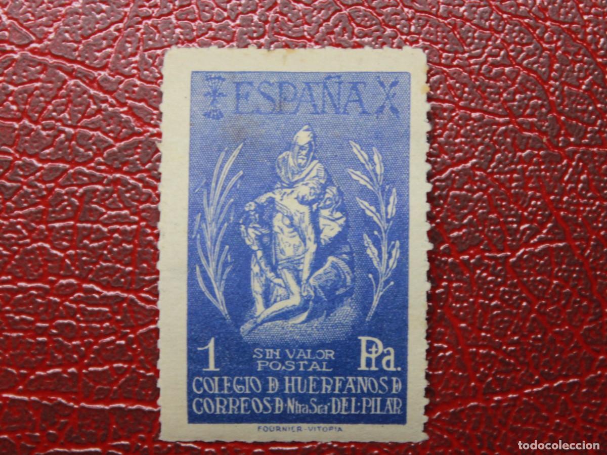 Sellos: Espa&ntilde;a - Colegio de Hu&eacute;rfanos de Correos Nuestra Se&ntilde;ora del Pilar - 1 peseta azul - Sin valor postal