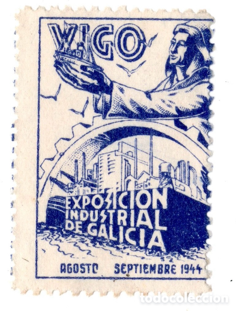Sellos: Vi&ntilde;eta Exposici&oacute;n Industrial de Galicia Vigo 1944 - No postal