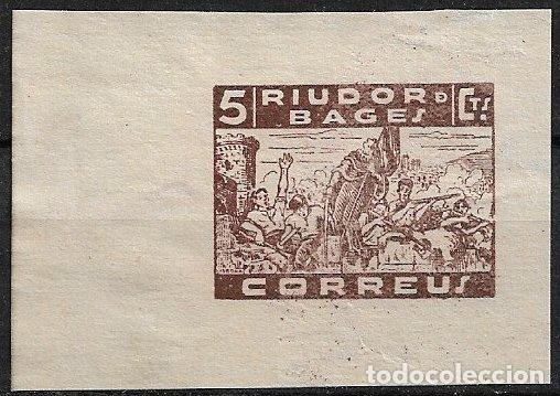 Sellos: Guerra Civil, Sellos Locales, Barcelona, RIUDOR DE BAGES, FEOFI n&ordm; sh6, 5 cts. casta&ntilde;o (*) lujo