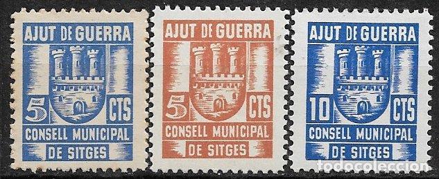 Sellos: Guerra Civil, Sellos Locales, Barcelona, SITGES, FEOFI n&ordm; 1 a 3 * * completa