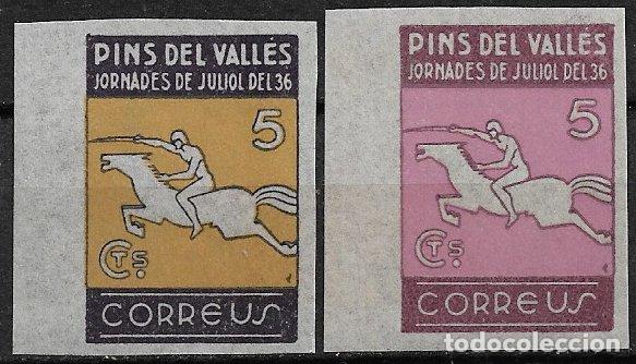 Sellos: Guerra Civil, SELLO LOCAL, Barcelona, PINS DEL VALL&Eacute;S, FESOFI n&ordm; 17 y 20 * * lujo