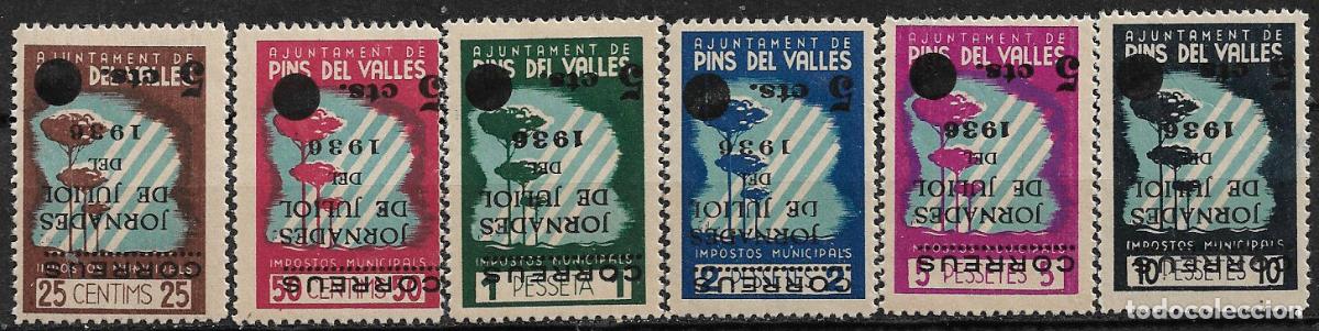 Sellos: Guerra Civil, SELLO LOCAL, Barcelona, PINS DEL VALL&Eacute;S, FESOFI n&ordm; 7i a 12i * * completa, lujo