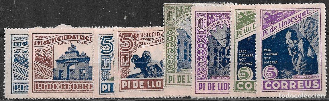 Sellos: Guerra Civil, SELLO LOCAL, Barcelona, PI DE LLOBREGAT, FESOFI n&ordm; 5 a 12 * * completa