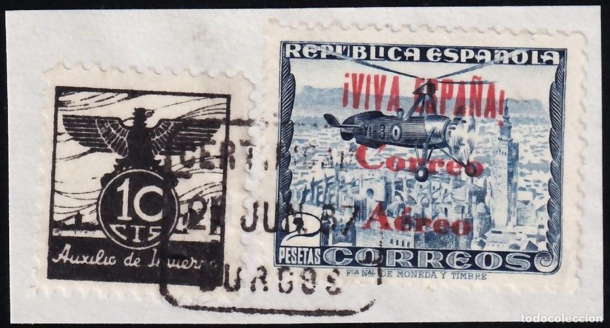 Sellos: 1937 GUERRA CIVIL LOCAL BURGOS A&Eacute;REO AUTOGIRO. SOBRE FRAGMENTO. VER