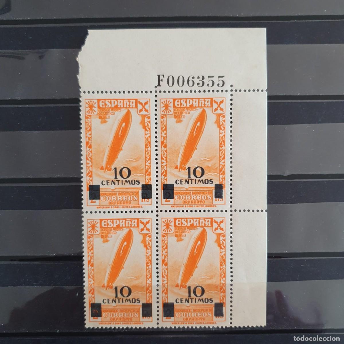Sellos: BENEFICENCIA EDIFIL 52 ** BLOQUE DE 4 BORDE HOJA ESPA&Ntilde;A 1940
