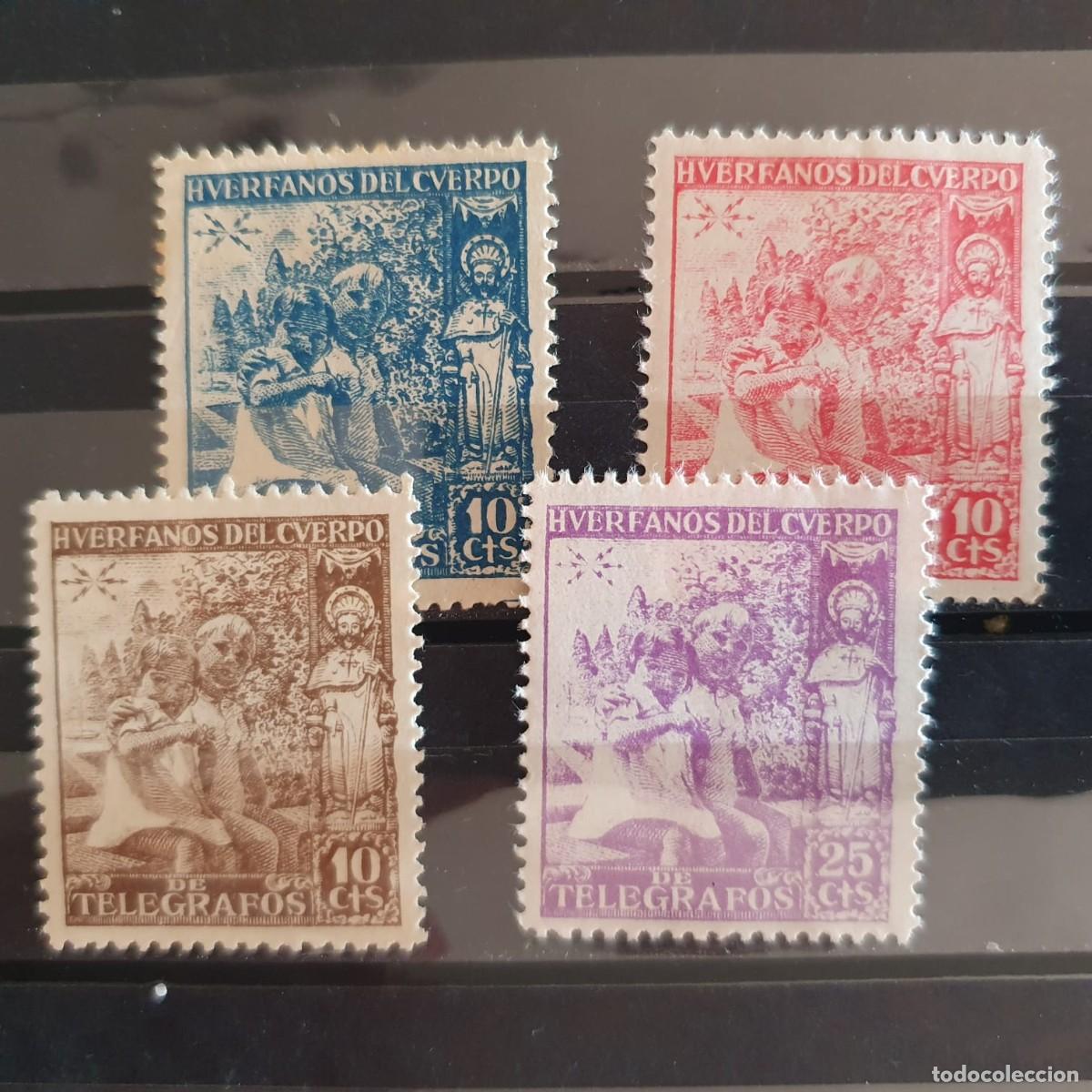 Sellos: HUERFANOS DE TELEGRAFOS EDIFIL 16 * a 19 ** ESPA&Ntilde;A 1938