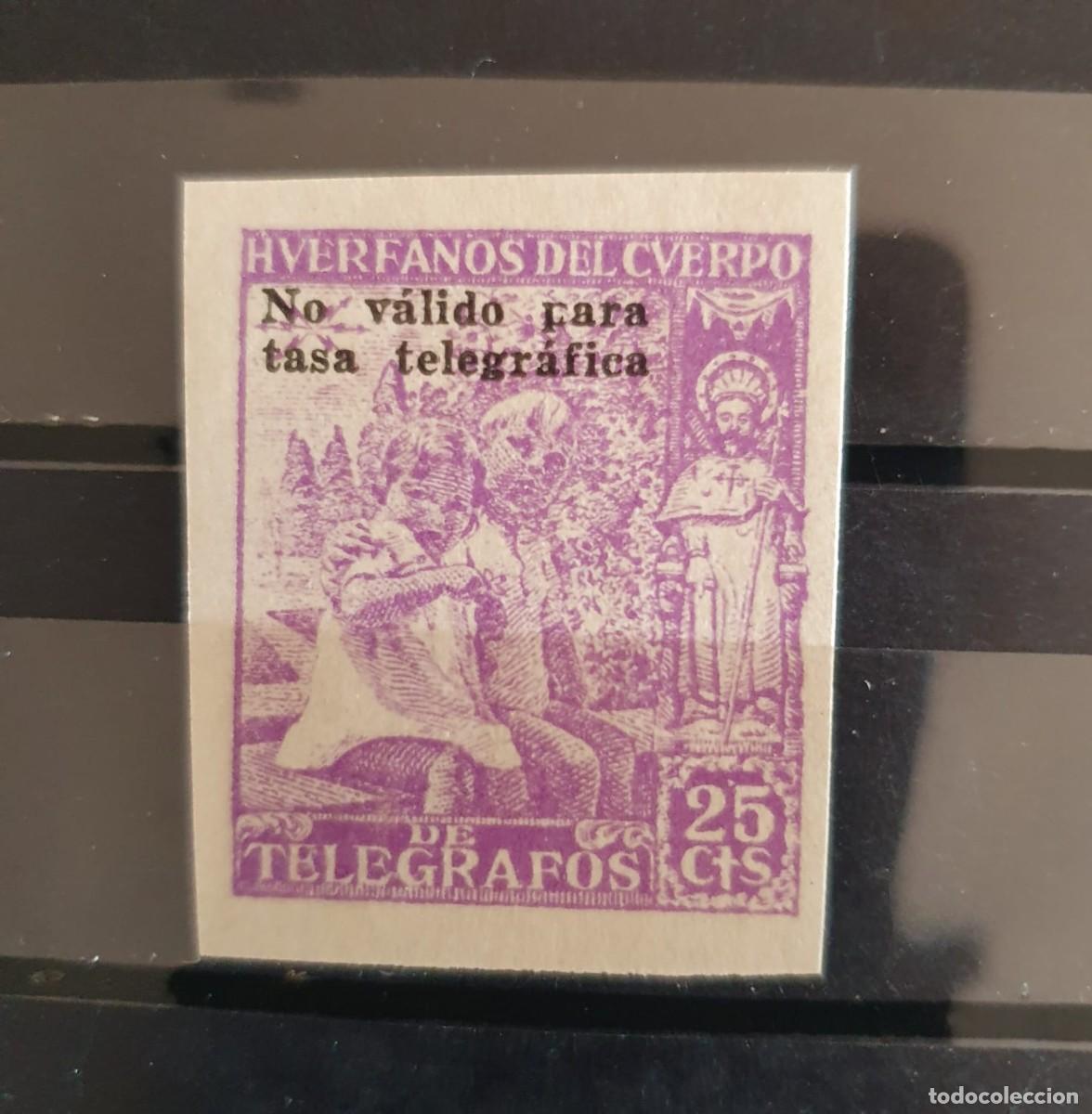 Sellos: HUERFANOS DE TELEGRAFOS EDIFIL 19 ** SD SIN DENTAR ESPA&Ntilde;A 1938 NO VALIDO TASA TELEGRAFICA