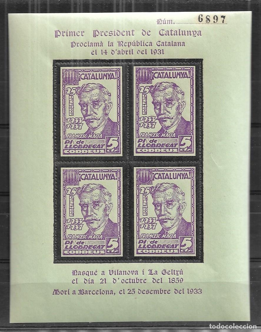 Sellos: ESPA&Ntilde;A GUERRA CIVIL 1937, PI I LLOBREGAT - HB. PRESIDENTE FRANCESC MACI&Aacute; EN COLOR LILA. MNH.