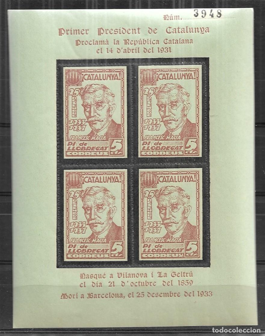 Sellos: ESPA&Ntilde;A GUERRA CIVIL 1937, PI I LLOBREGAT - HB. PRESIDENTE FRANCESC MACI&Aacute; EN COLOR ROJO.. MNH.