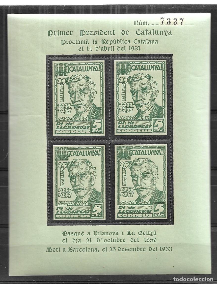 Sellos: ESPA&Ntilde;A GUERRA CIVIL 1937, PI I LLOBREGAT - HB. PRESIDENTE FRANCESC MACI&Aacute; EN COLOR VERDE. MNH.