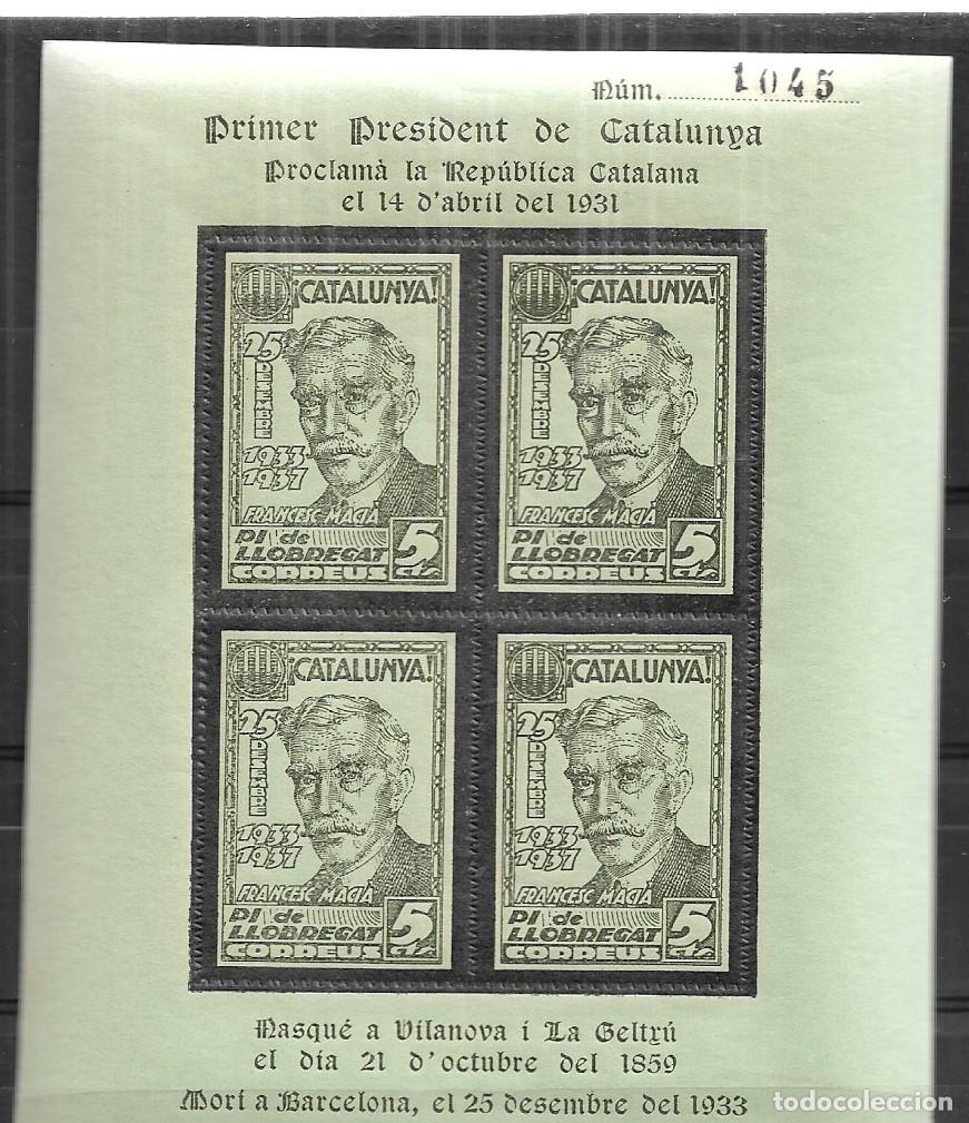 Sellos: ESPA&Ntilde;A GUERRA CIVIL 1937, PI I LLOBREGAT - HB. PRESIDENTE FRANCESC MACI&Aacute; EN COLOR GRIS. MNH.