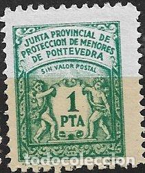 Sellos: Guerra Civil, SELLO LOCAL, Pontevedra, PONTEVEDRA, tipo FESOFI n&ordm; 27 * * 1 pta verde