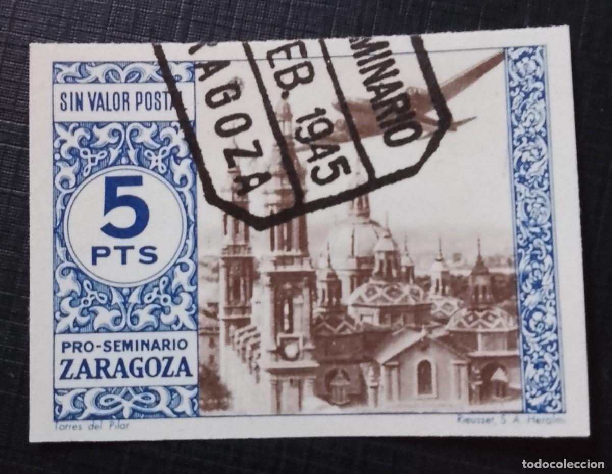 Sellos: 5 PTS - SIN VALOR POSTAL - PRO-SEMINARIO ZARAGOZA - TORRES DEL PILAR