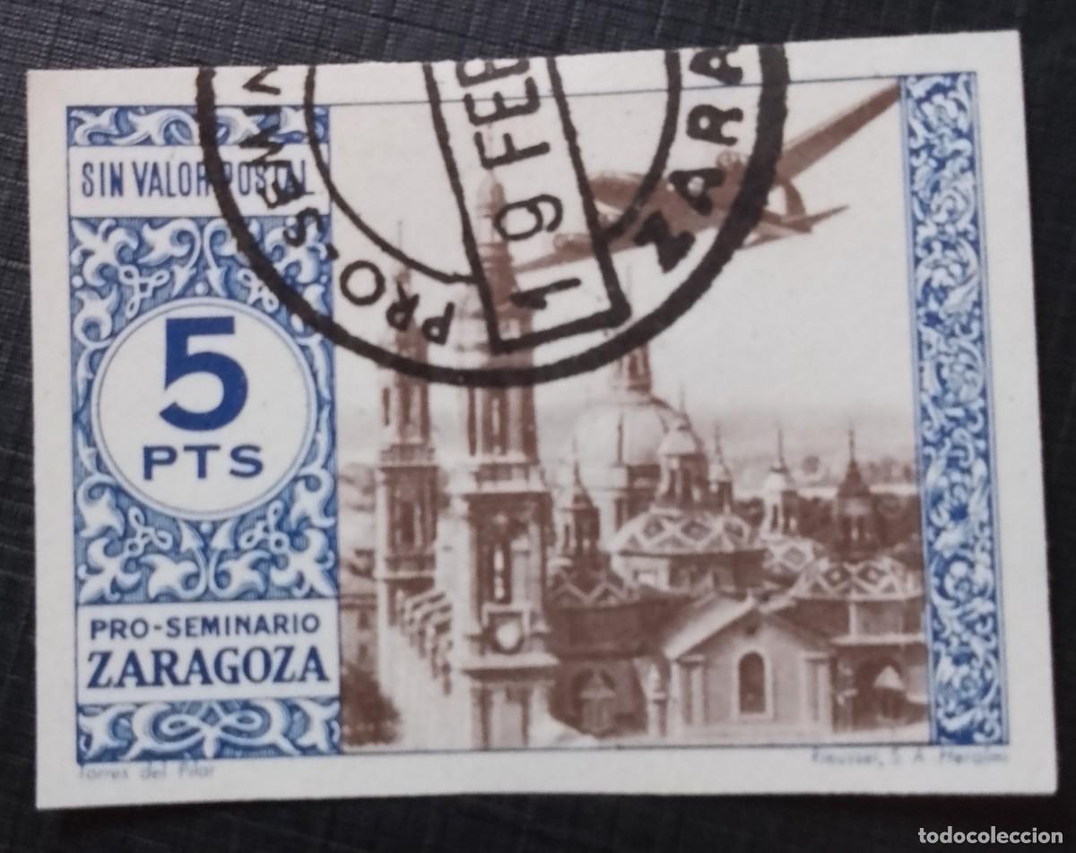 Sellos: 5 PTS - SIN VALOR POSTAL - PRO-SEMINARIO ZARAGOZA - TORRES DEL PILAR