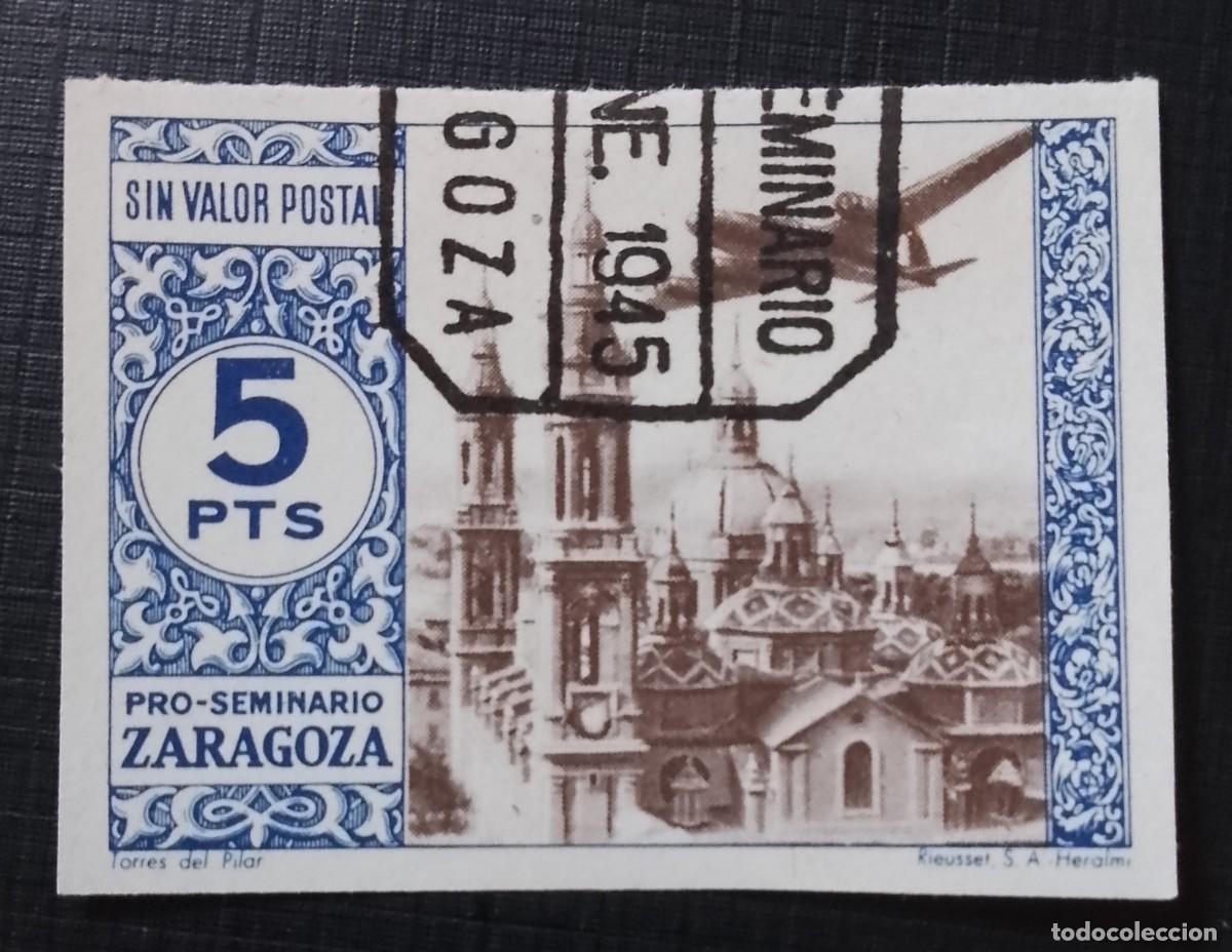 Sellos: 5 PTS - SIN VALOR POSTAL - PRO-SEMINARIO ZARAGOZA - TORRES DEL PILAR
