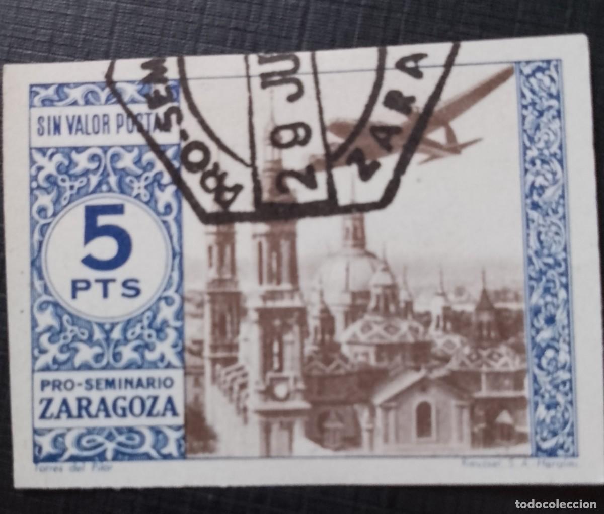Sellos: 5 PTS - SIN VALOR POSTAL - PRO-SEMINARIO ZARAGOZA - TORRES DEL PILAR