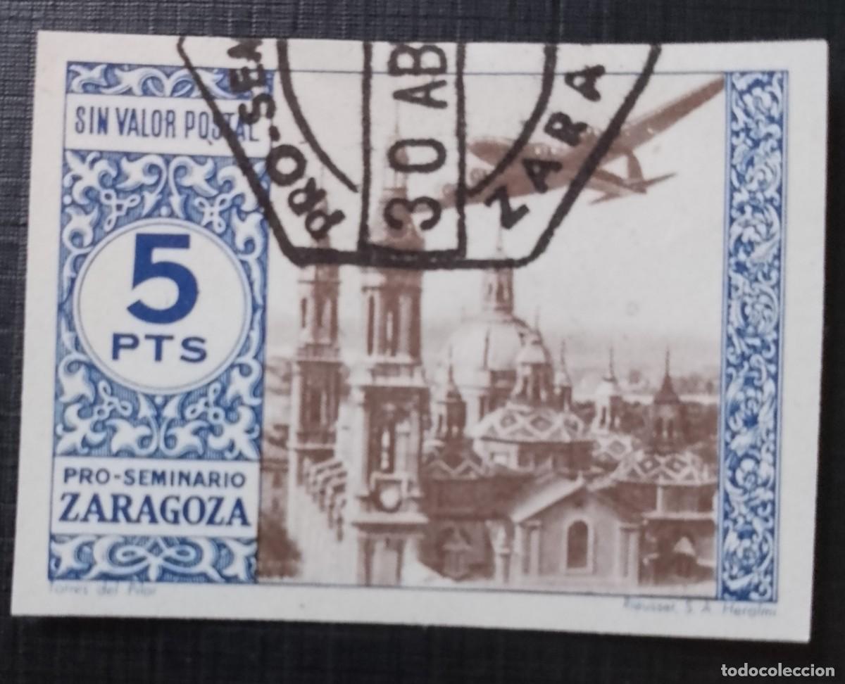 Sellos: 5 PTS - SIN VALOR POSTAL - PRO-SEMINARIO ZARAGOZA - TORRES DEL PILAR