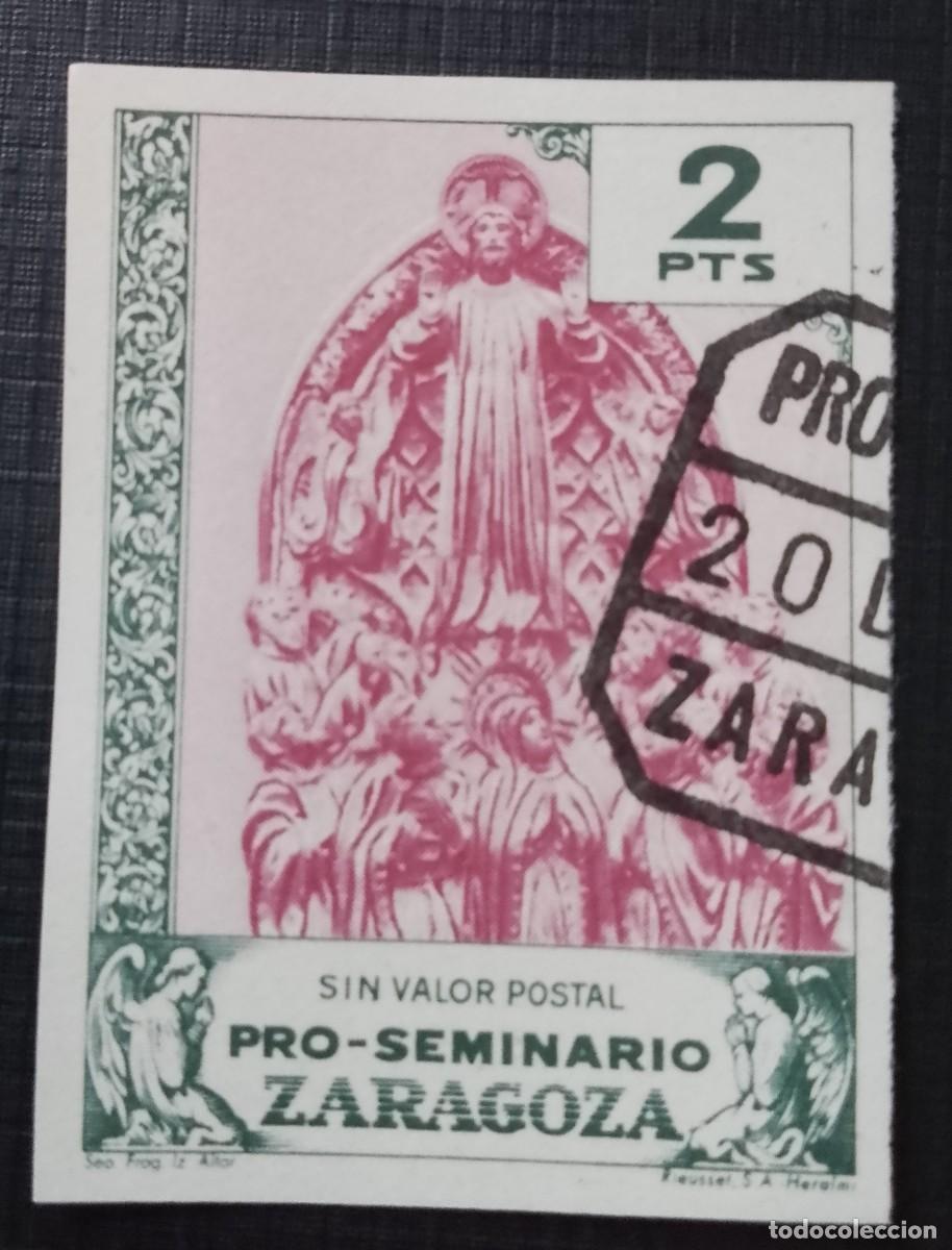 Sellos: 2 PTS - SIN VALOR POSTAL - PRO-SEMINARIO ZARAGOZA - SEO FRAG. IZ. ALTAR