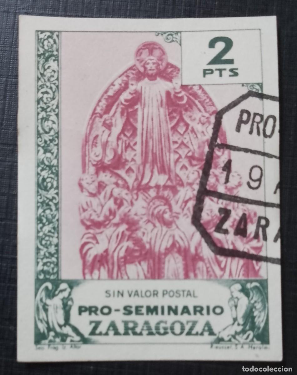 Sellos: 2 PTS - SIN VALOR POSTAL - PRO-SEMINARIO ZARAGOZA - SEO FRAG. IZ. ALTAR