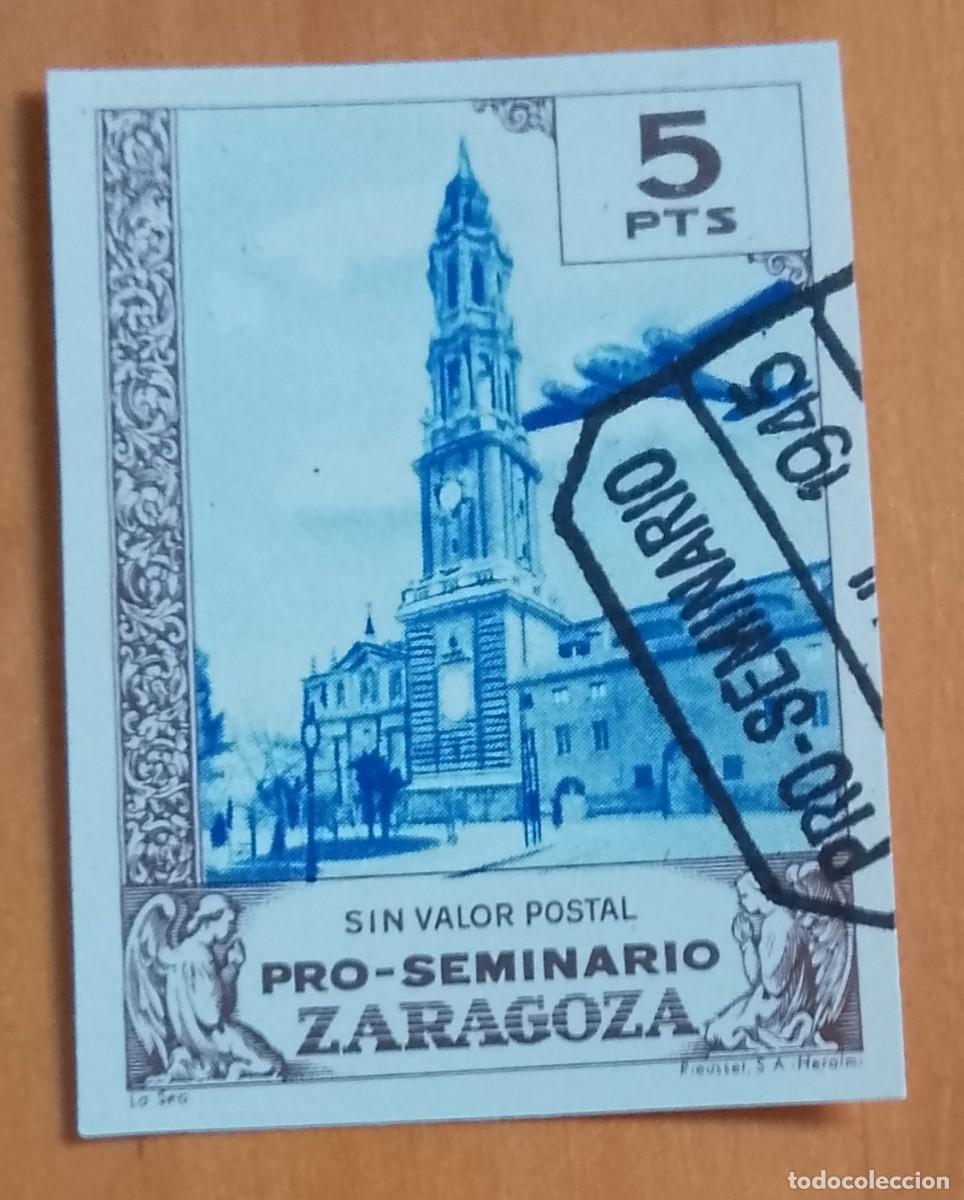 Sellos: 5 PTS - SIN VALOR POSTAL - PRO-SEMINARIO ZARAGOZA - LA SEO.