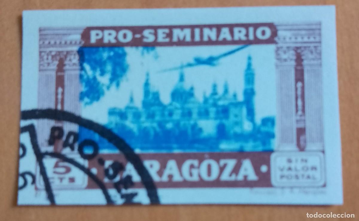 Sellos: 5 CTS- SIN VALOR POSTAL - PRO-SEMINARIO ZARAGOZA - EL PILAR - AVI&Oacute;N