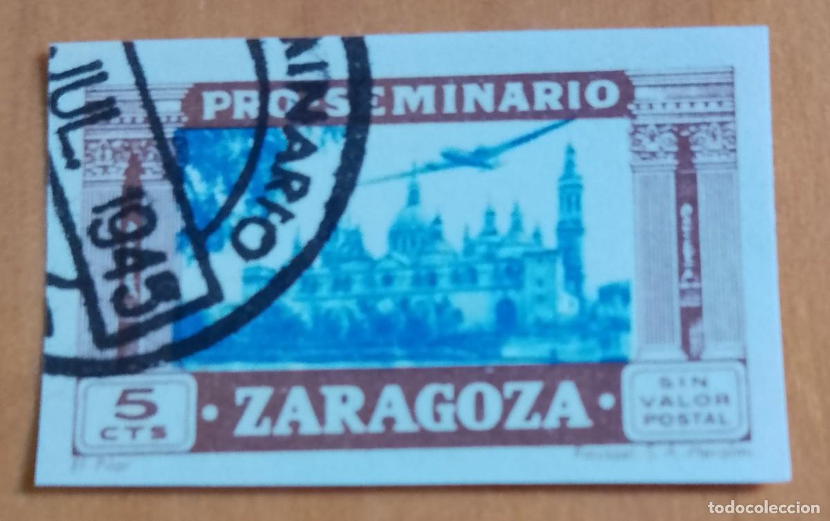 Sellos: 5 CTS- SIN VALOR POSTAL - PRO-SEMINARIO ZARAGOZA - EL PILAR - AVI&Oacute;N