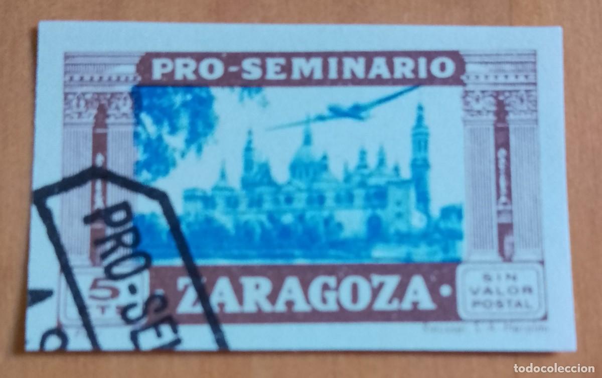 Sellos: 5 CTS- SIN VALOR POSTAL - PRO-SEMINARIO ZARAGOZA - EL PILAR - AVI&Oacute;N