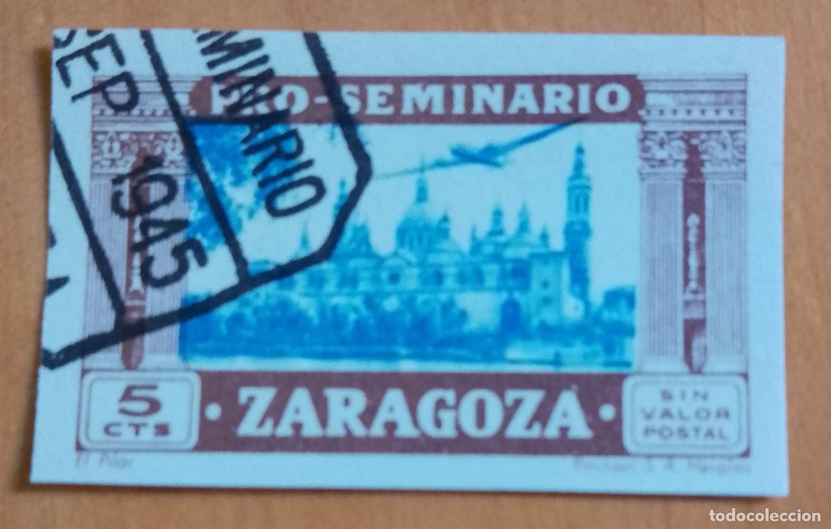 Sellos: 5 CTS- SIN VALOR POSTAL - PRO-SEMINARIO ZARAGOZA - EL PILAR - AVI&Oacute;N