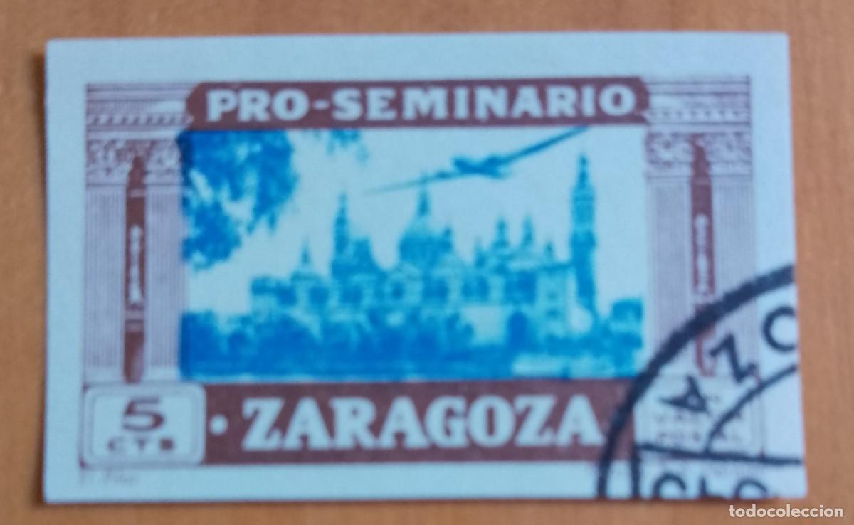 Sellos: 5 CTS- SIN VALOR POSTAL - PRO-SEMINARIO ZARAGOZA - EL PILAR - AVI&Oacute;N