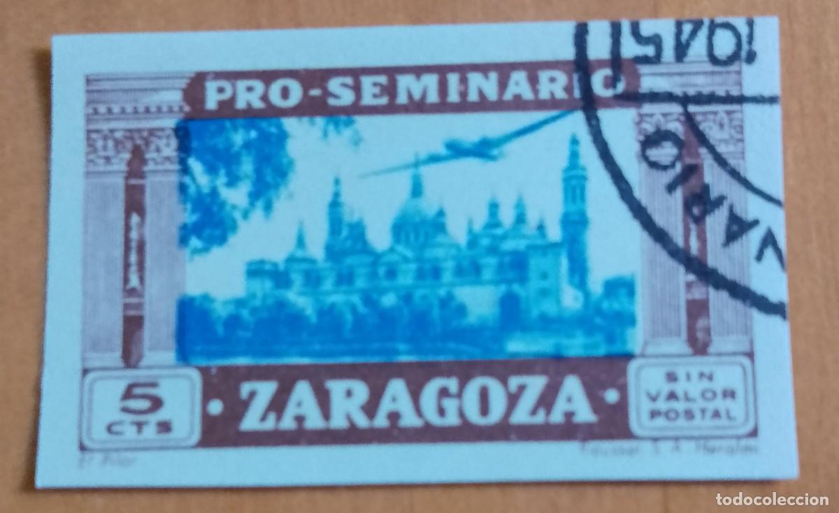 Sellos: 5 CTS- SIN VALOR POSTAL - PRO-SEMINARIO ZARAGOZA - EL PILAR - AVI&Oacute;N