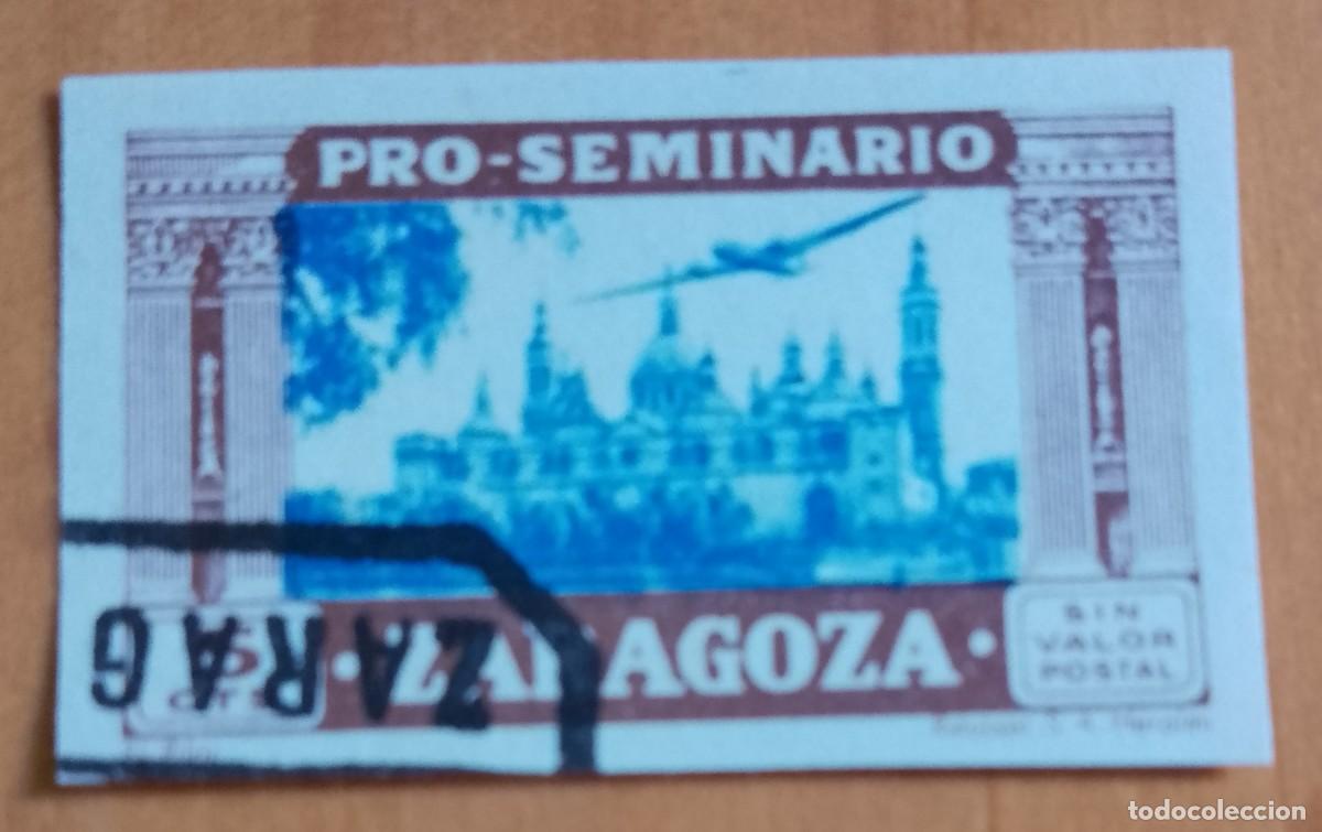 Sellos: 5 CTS- SIN VALOR POSTAL - PRO-SEMINARIO ZARAGOZA - EL PILAR - AVI&Oacute;N