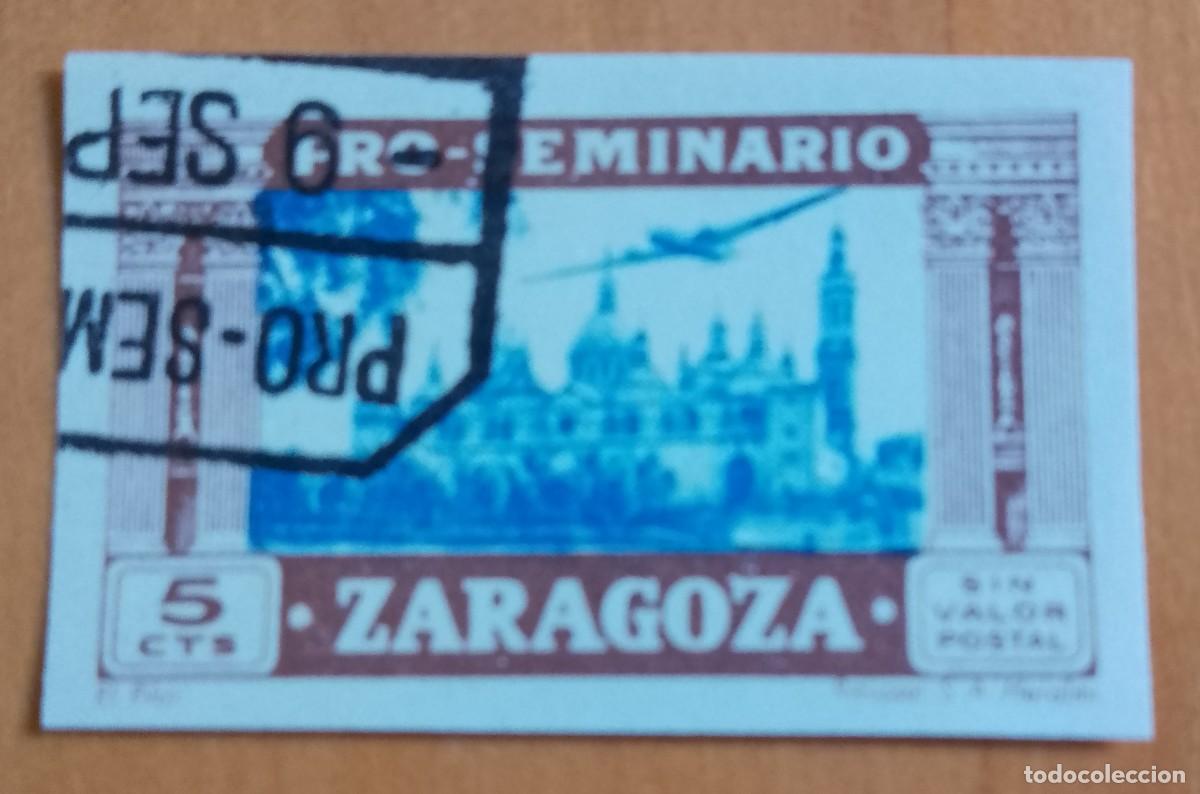 Sellos: 5 CTS- SIN VALOR POSTAL - PRO-SEMINARIO ZARAGOZA - EL PILAR - AVI&Oacute;N
