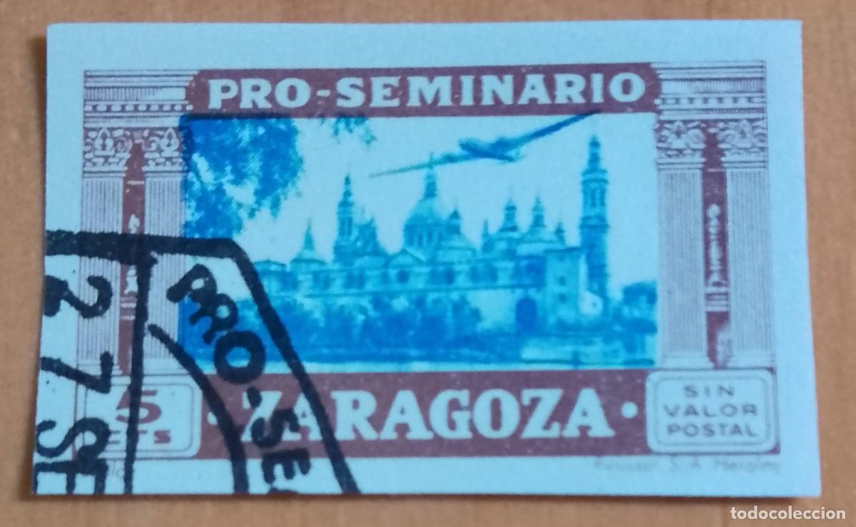 Sellos: 5 CTS- SIN VALOR POSTAL - PRO-SEMINARIO ZARAGOZA - EL PILAR - AVI&Oacute;N