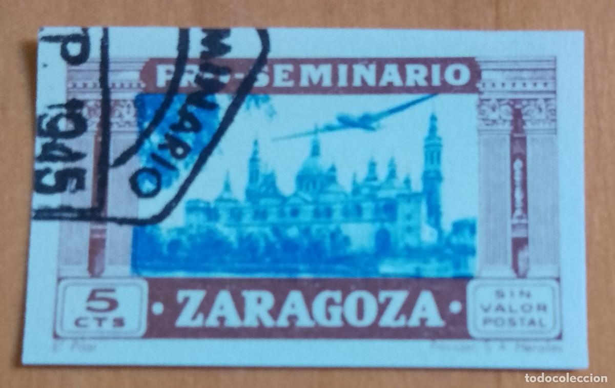 Sellos: 5 CTS- SIN VALOR POSTAL - PRO-SEMINARIO ZARAGOZA - EL PILAR - AVI&Oacute;N