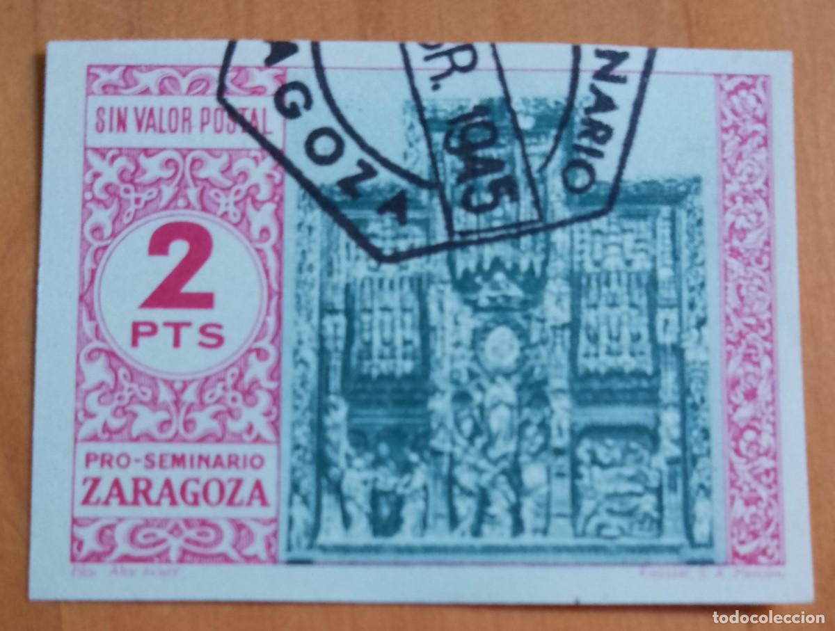 Sellos: 2 PTS - SIN VALOR POSTAL - PRO-SEMINARIO ZARAGOZA - PILAR. ALTAR MAYOR