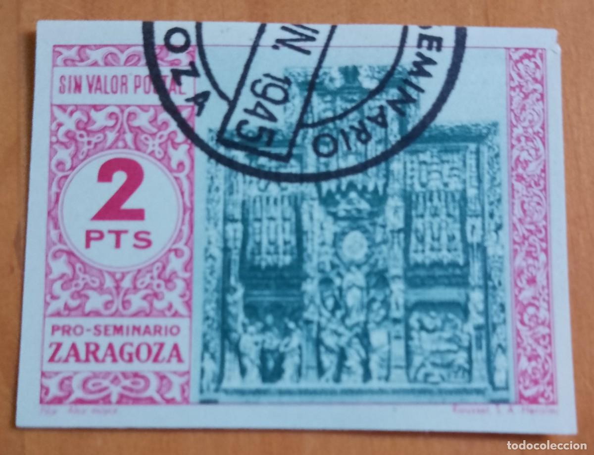 Sellos: 2 PTS - SIN VALOR POSTAL - PRO-SEMINARIO ZARAGOZA - PILAR. ALTAR MAYOR