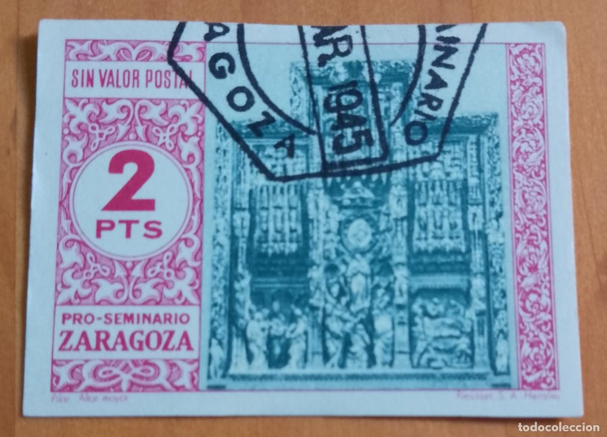 Sellos: 2 PTS - SIN VALOR POSTAL - PRO-SEMINARIO ZARAGOZA - PILAR. ALTAR MAYOR