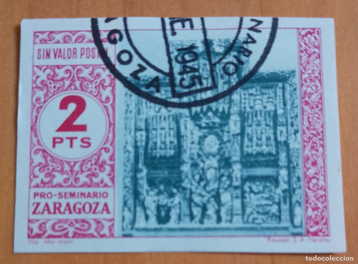 Sellos: 2 PTS - SIN VALOR POSTAL - PRO-SEMINARIO ZARAGOZA - PILAR. ALTAR MAYOR