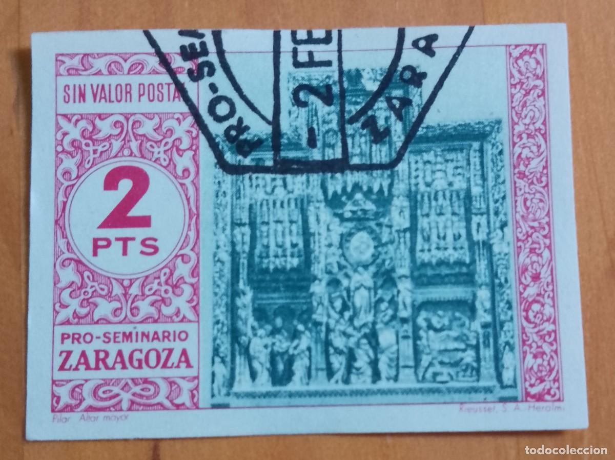Sellos: 2 PTS - SIN VALOR POSTAL - PRO-SEMINARIO ZARAGOZA - PILAR. ALTAR MAYOR