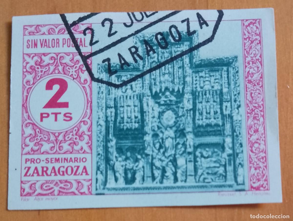 Sellos: 2 PTS - SIN VALOR POSTAL - PRO-SEMINARIO ZARAGOZA - PILAR. ALTAR MAYOR