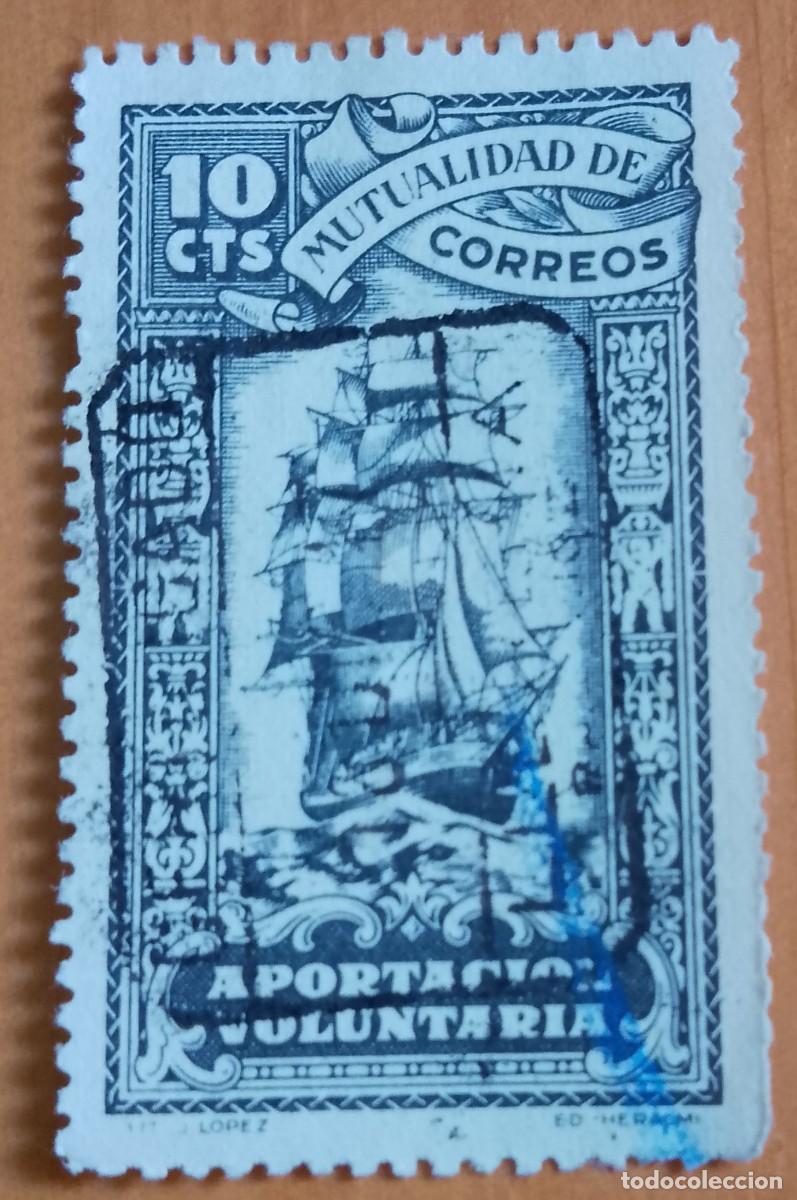Sellos: 10 CTS - MUTUALIDAD DE CORREOS - APORTACI&Oacute;N VOLUNTARIA - BARCO VELERO
